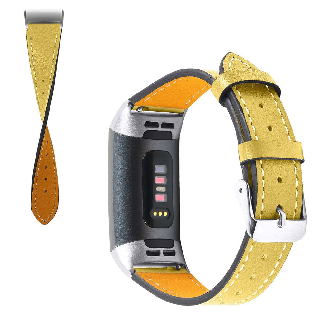 Tidsløst Fitbit Charge 4 / Fitbit Charge 3 Ægte læder Rem - Gul#serie_6