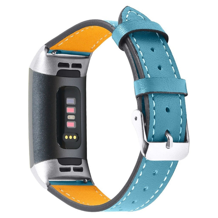 Tidsløst Fitbit Charge 4 / Fitbit Charge 3 Ægte læder Rem - Blå#serie_8