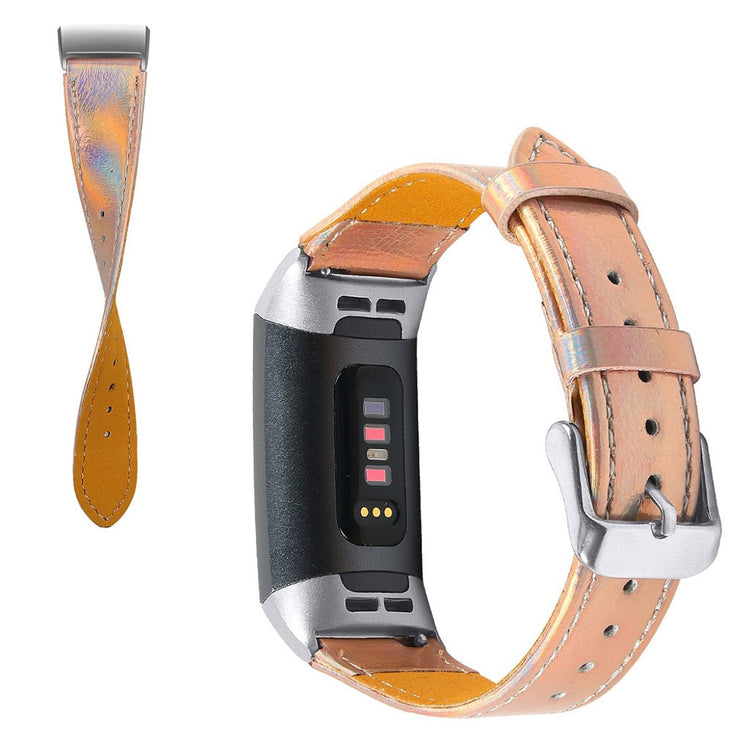 Tidsløst Fitbit Charge 4 / Fitbit Charge 3 Ægte læder Rem - Pink#serie_9