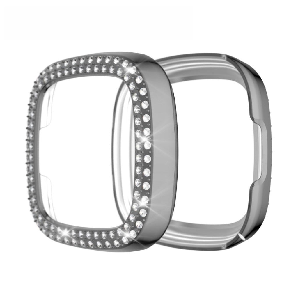 Fitbit Versa 3 / Fitbit Sense  Rhinsten og Silikone Bumper  - Sølv#serie_4