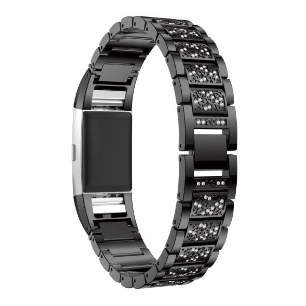 Rigtigt fed Fitbit Charge 2 Metal og Rhinsten Rem - Sort#serie_1