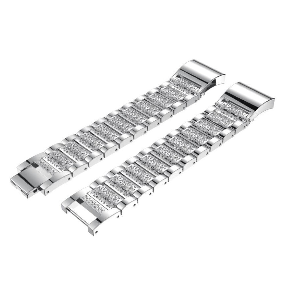 Rigtigt fed Fitbit Charge 2 Metal og Rhinsten Rem - Sølv#serie_2