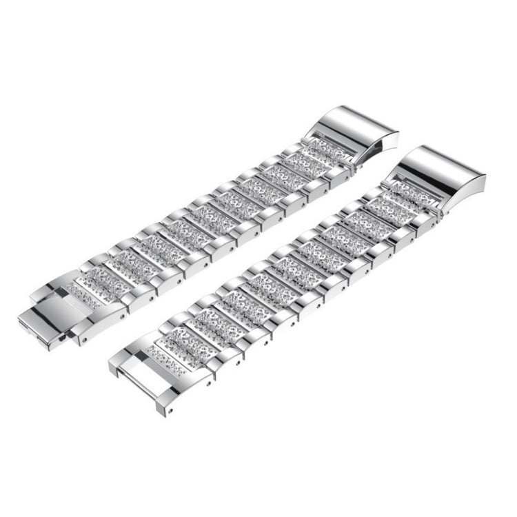 Rigtigt fed Fitbit Charge 2 Metal og Rhinsten Rem - Sølv#serie_2