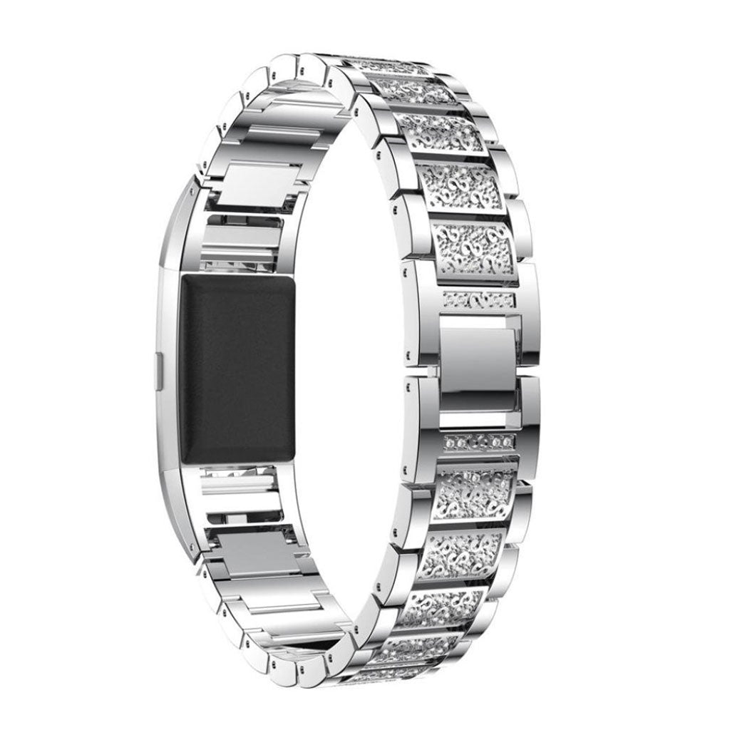 Rigtigt fed Fitbit Charge 2 Metal og Rhinsten Rem - Sølv#serie_2