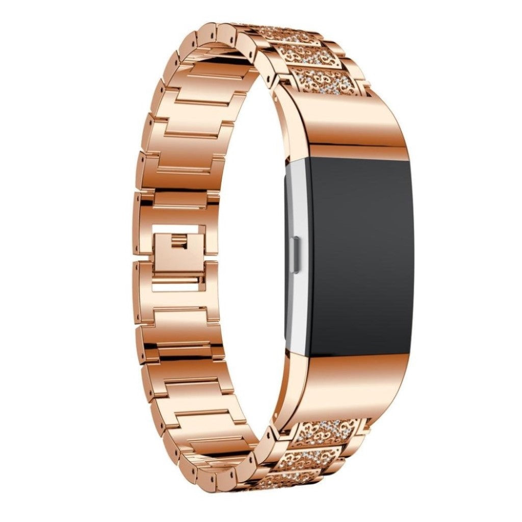 Rigtigt fed Fitbit Charge 2 Metal og Rhinsten Rem - Brun#serie_3