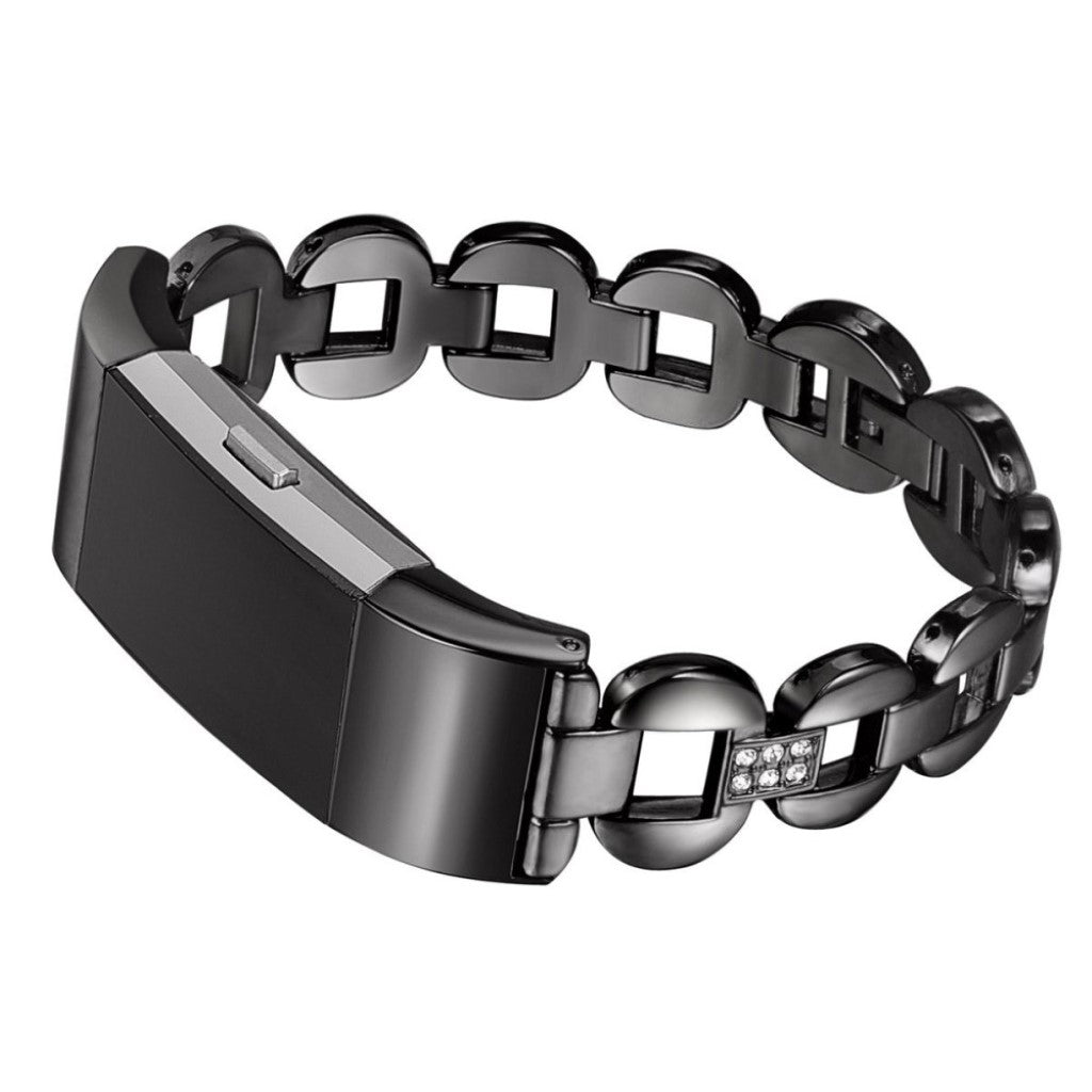 Super flot Fitbit Charge 2 Metal og Rhinsten Rem - Sort#serie_1