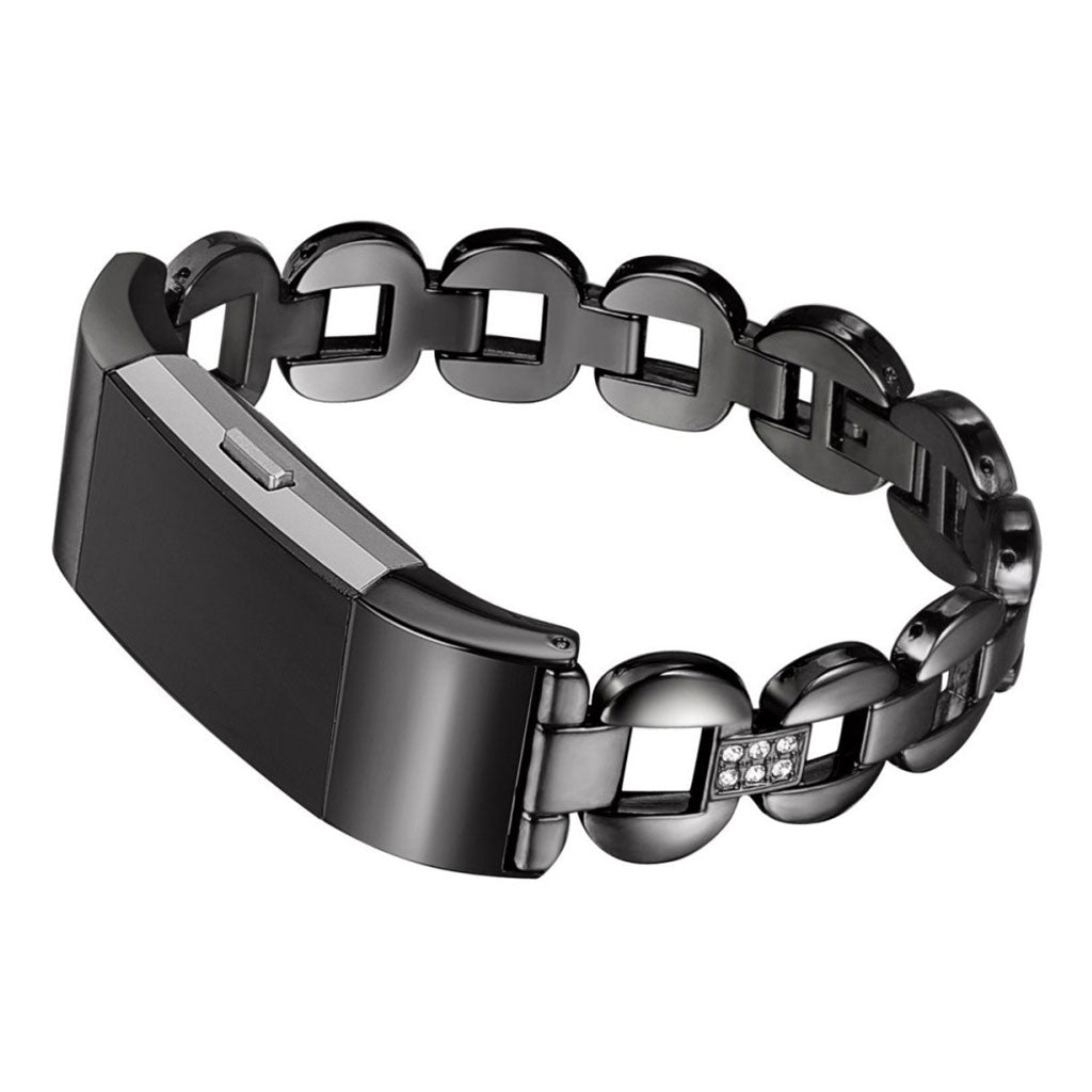 Super flot Fitbit Charge 2 Metal og Rhinsten Rem - Sort#serie_1