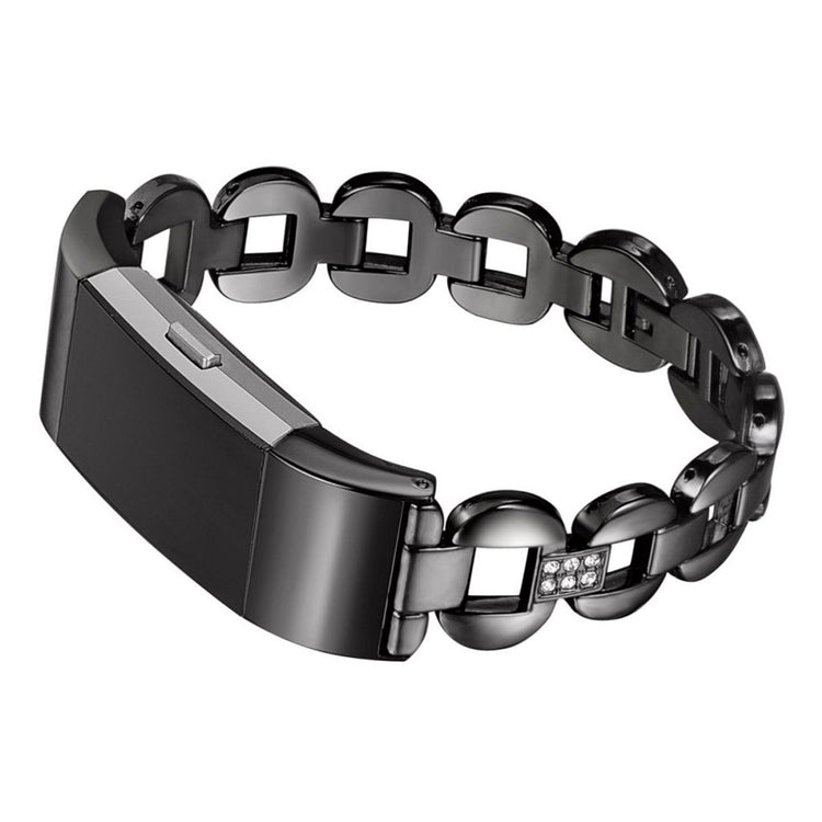 Super flot Fitbit Charge 2 Metal og Rhinsten Rem - Sort#serie_1