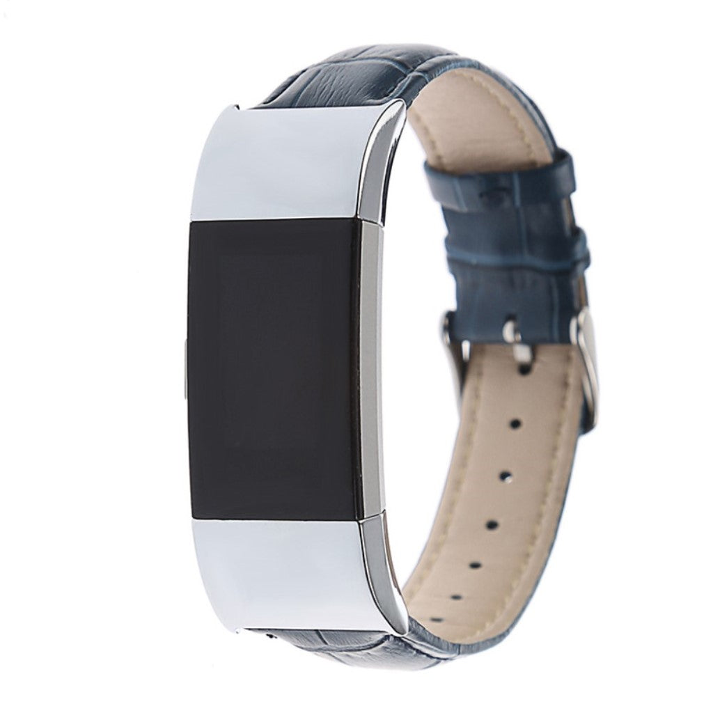 Skøn Fitbit Charge 2 Ægte læder Rem - Blå#serie_4