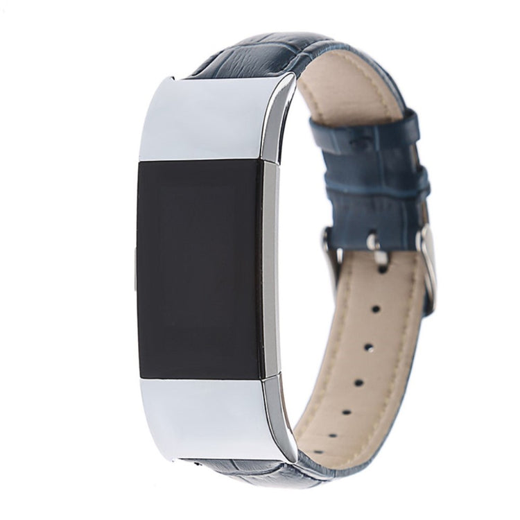 Skøn Fitbit Charge 2 Ægte læder Rem - Blå#serie_4