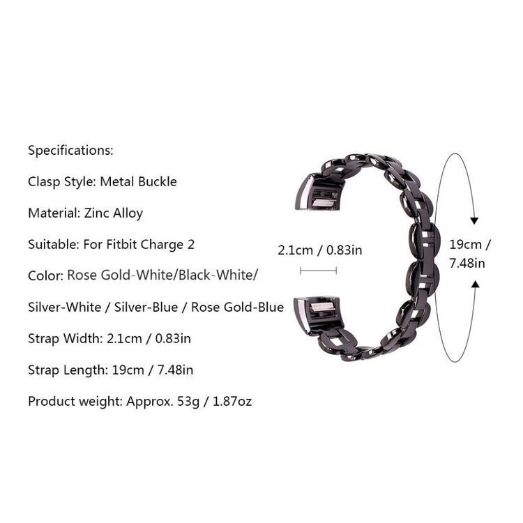 Flot Fitbit Charge 2 Metal og Rhinsten Rem - Sølv#serie_073