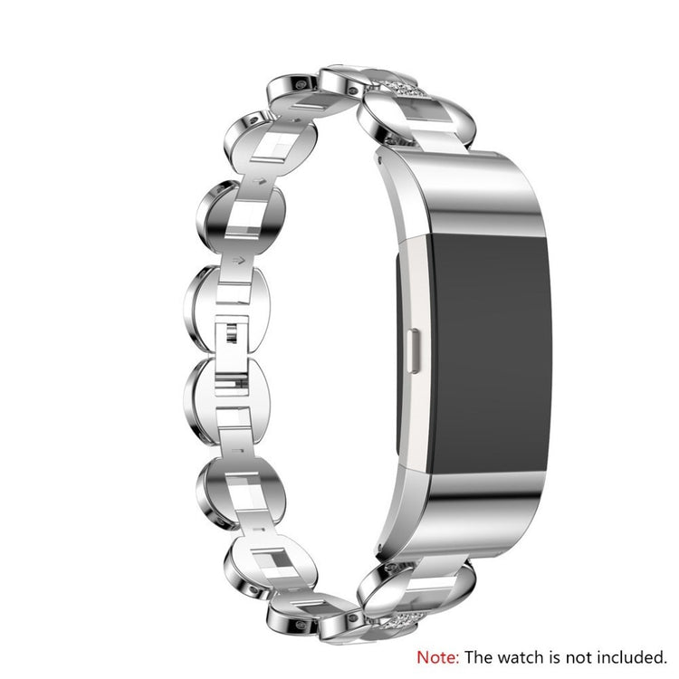 Flot Fitbit Charge 2 Metal og Rhinsten Rem - Sølv#serie_073