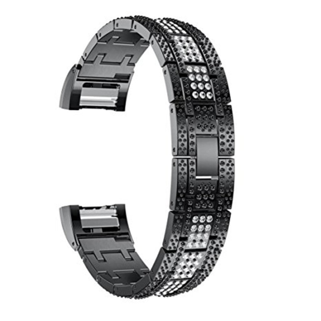 Super smuk Fitbit Charge 2 Metal og Rhinsten Rem - Sort#serie_1