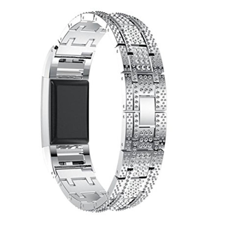 Super smuk Fitbit Charge 2 Metal og Rhinsten Rem - Sølv#serie_2