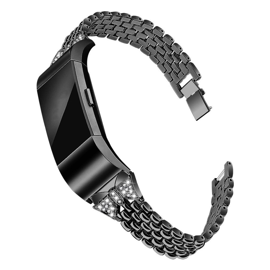 Mega cool Fitbit Charge 2 Metal og Rhinsten Rem - Sort#serie_4