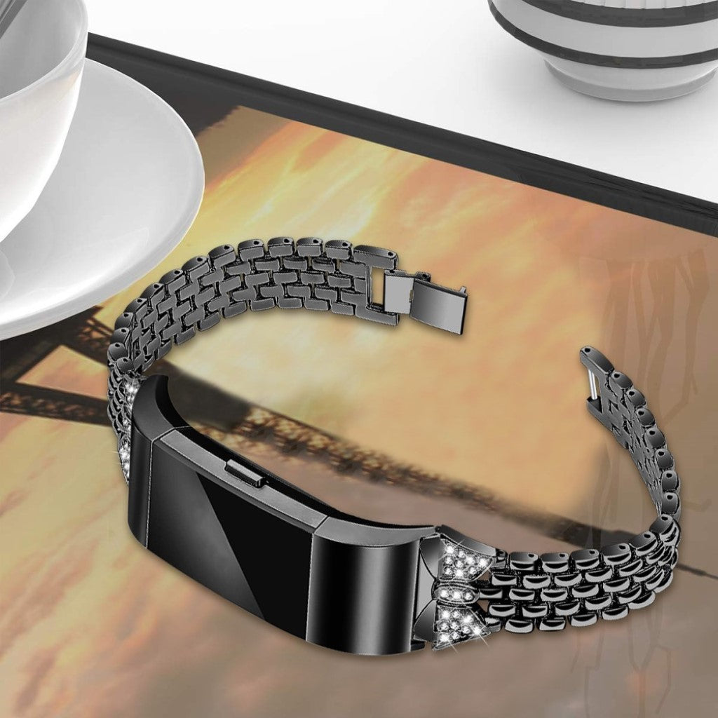 Mega cool Fitbit Charge 2 Metal og Rhinsten Rem - Sort#serie_4