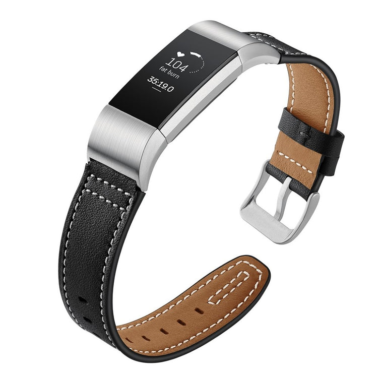Mega cool Fitbit Charge 2 Ægte læder Rem - Sort#serie_1