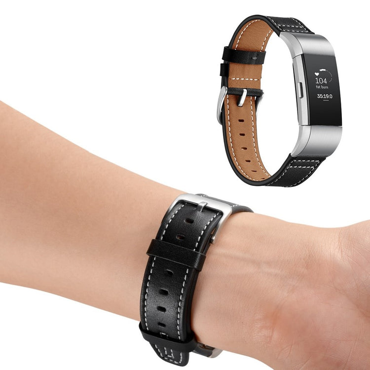 Mega cool Fitbit Charge 2 Ægte læder Rem - Sort#serie_1