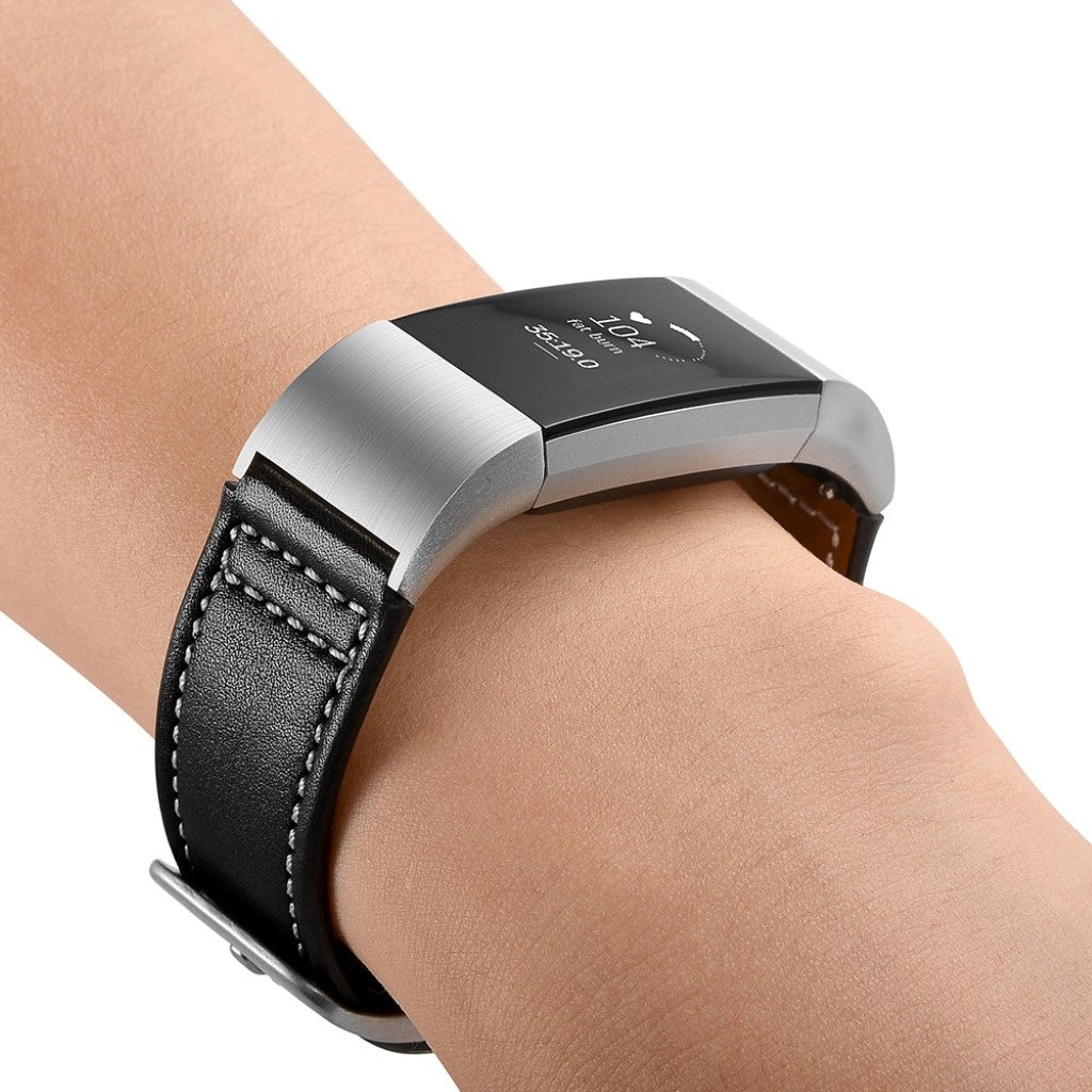 Mega cool Fitbit Charge 2 Ægte læder Rem - Sort#serie_1