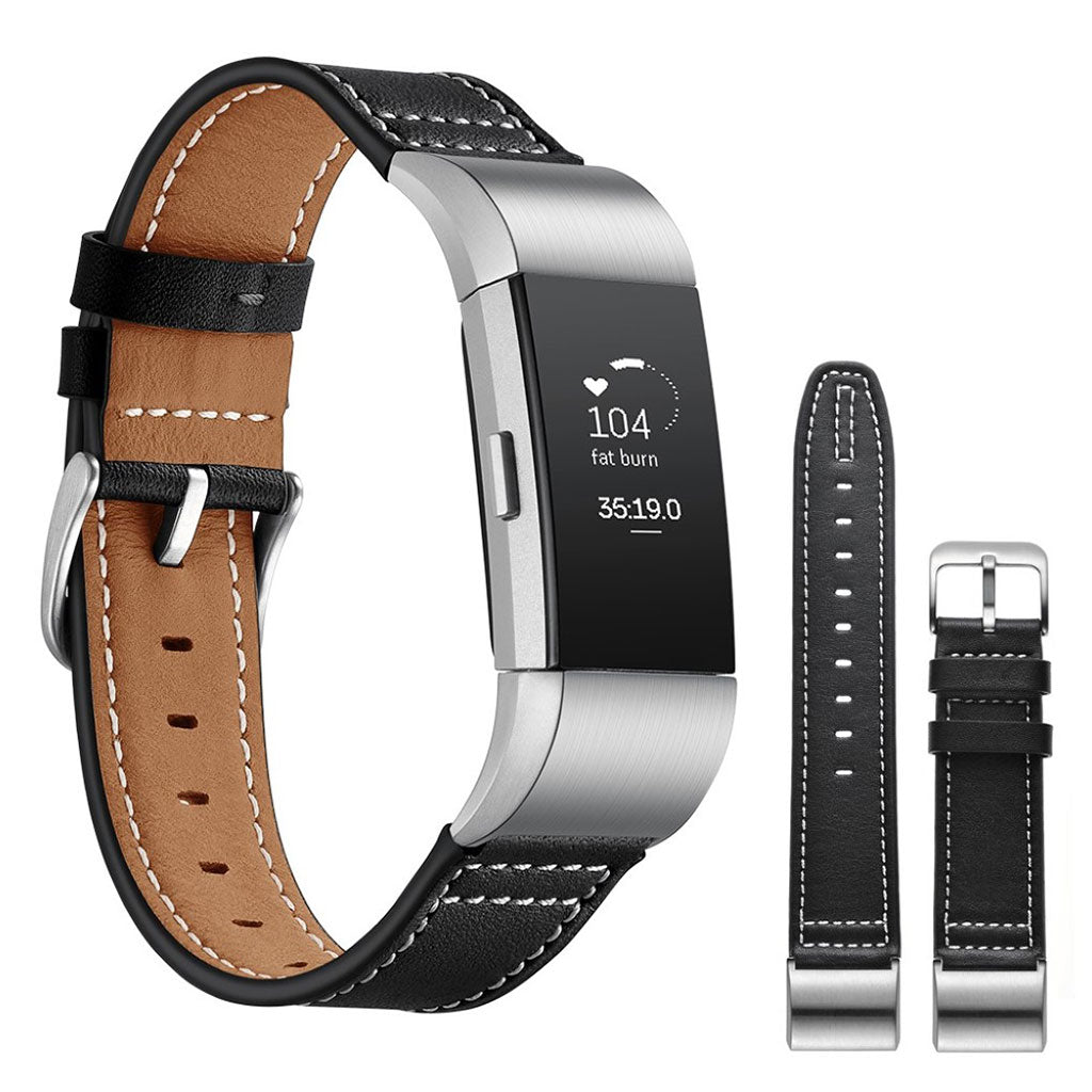 Mega cool Fitbit Charge 2 Ægte læder Rem - Sort#serie_1