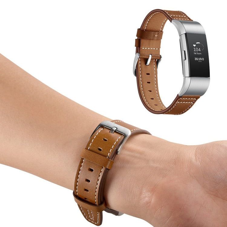 Mega cool Fitbit Charge 2 Ægte læder Rem - Brun#serie_4