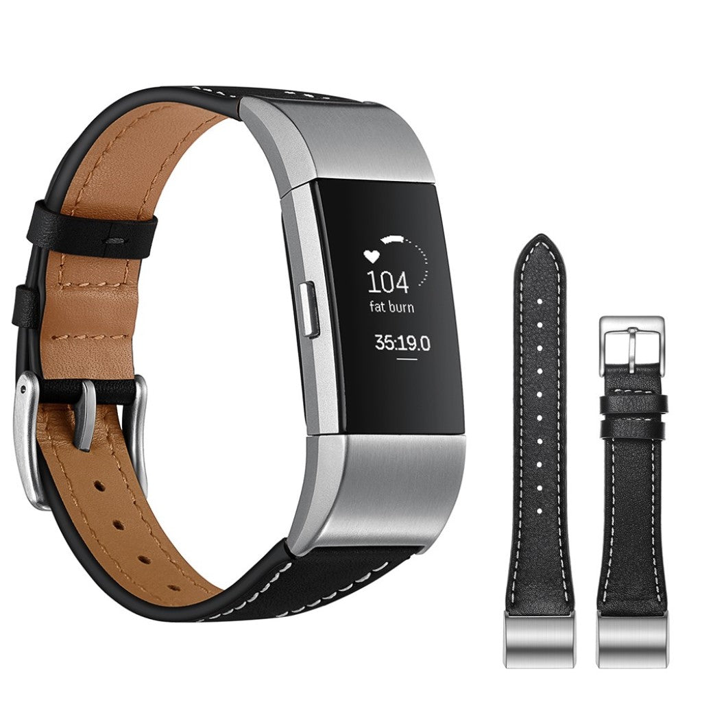 Helt vildt fint Fitbit Charge 2 Ægte læder Rem - Sort#serie_1