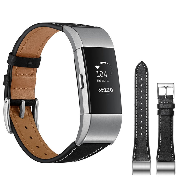 Helt vildt fint Fitbit Charge 2 Ægte læder Rem - Sort#serie_1