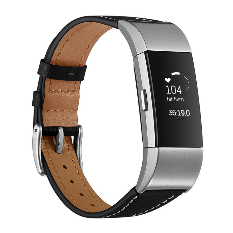 Helt vildt fint Fitbit Charge 2 Ægte læder Rem - Sort#serie_1