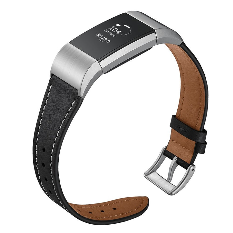 Helt vildt fint Fitbit Charge 2 Ægte læder Rem - Sort#serie_1