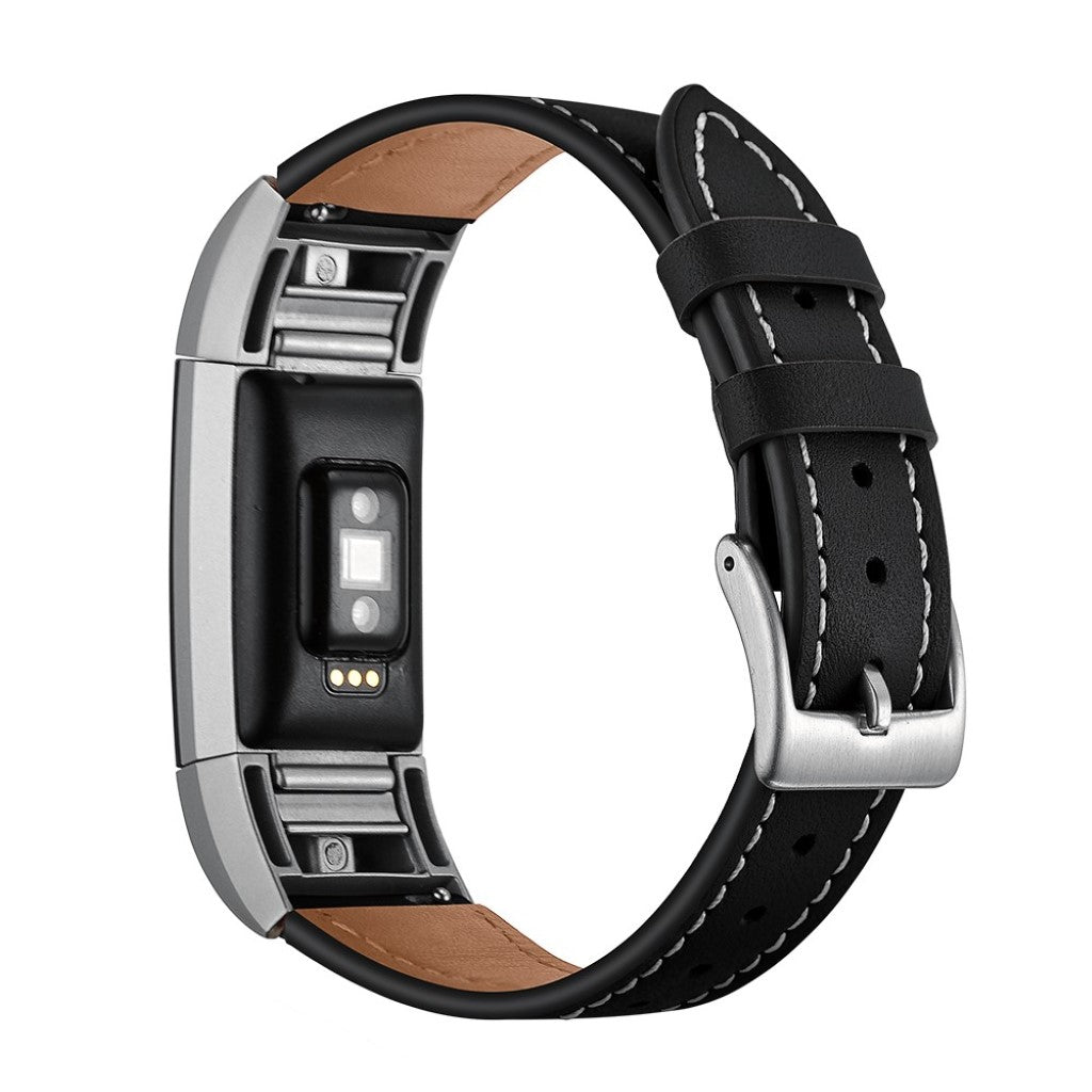 Helt vildt fint Fitbit Charge 2 Ægte læder Rem - Sort#serie_1