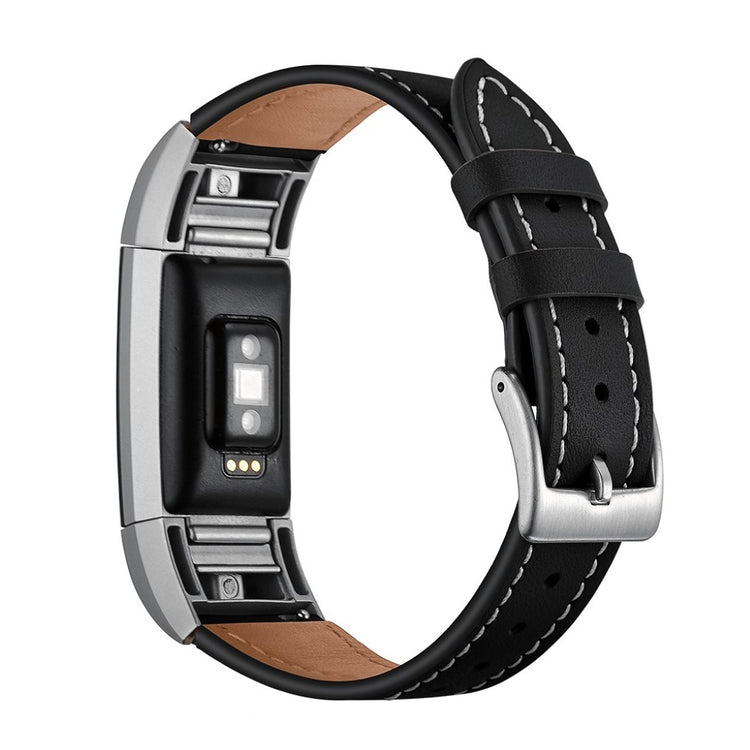 Helt vildt fint Fitbit Charge 2 Ægte læder Rem - Sort#serie_1