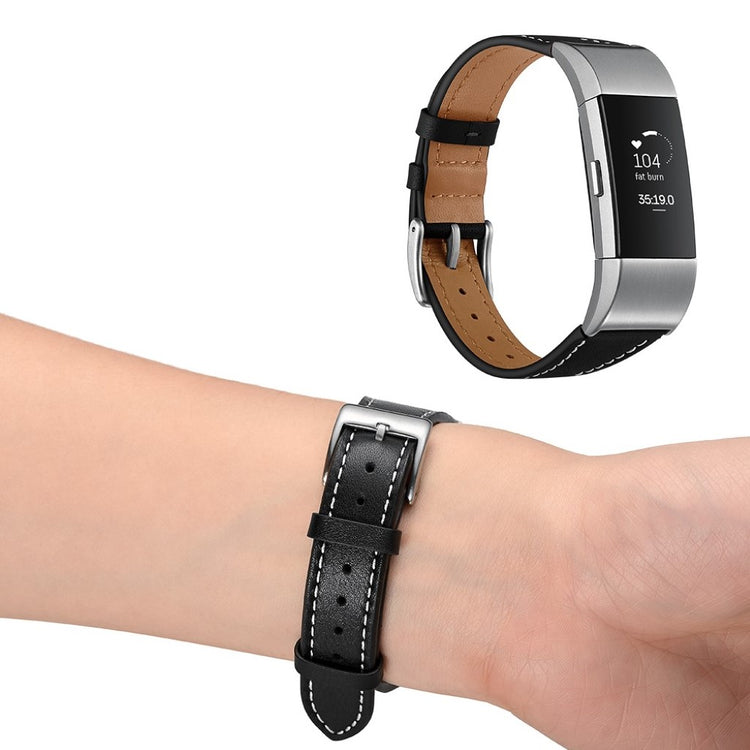 Helt vildt fint Fitbit Charge 2 Ægte læder Rem - Sort#serie_1