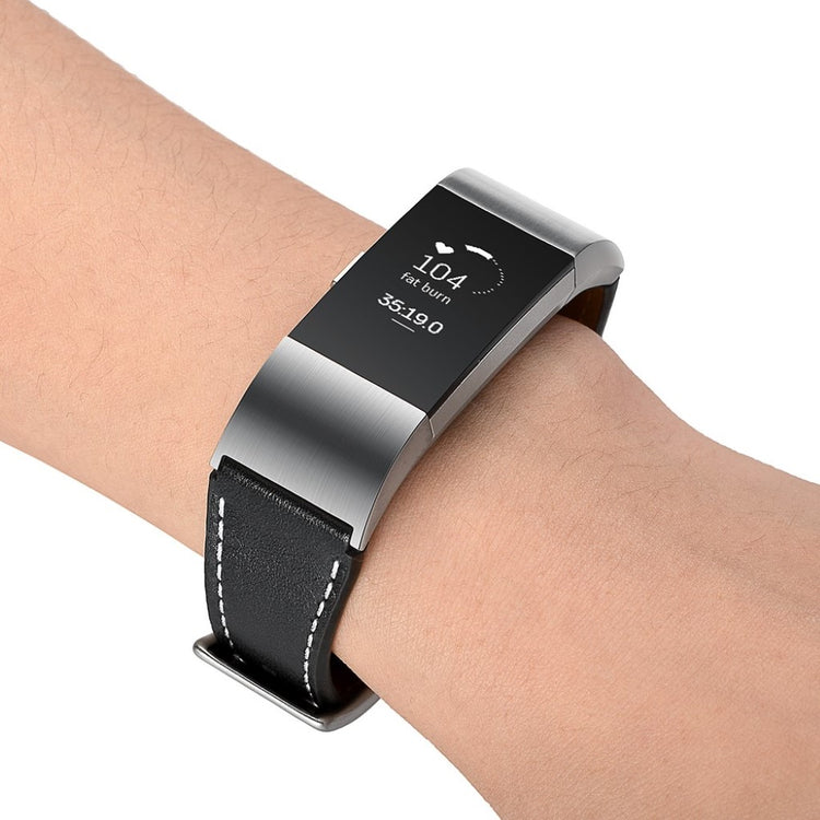 Helt vildt fint Fitbit Charge 2 Ægte læder Rem - Sort#serie_1