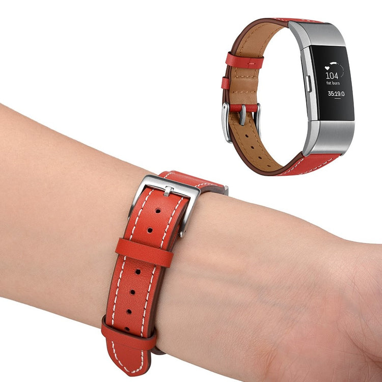 Helt vildt fint Fitbit Charge 2 Ægte læder Rem - Rød#serie_2