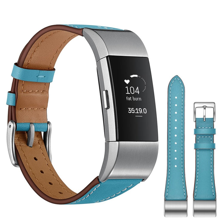 Helt vildt fint Fitbit Charge 2 Ægte læder Rem - Blå#serie_3