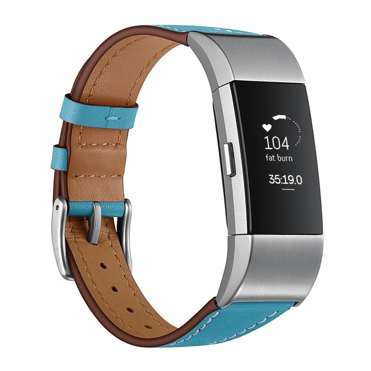 Helt vildt fint Fitbit Charge 2 Ægte læder Rem - Blå#serie_3
