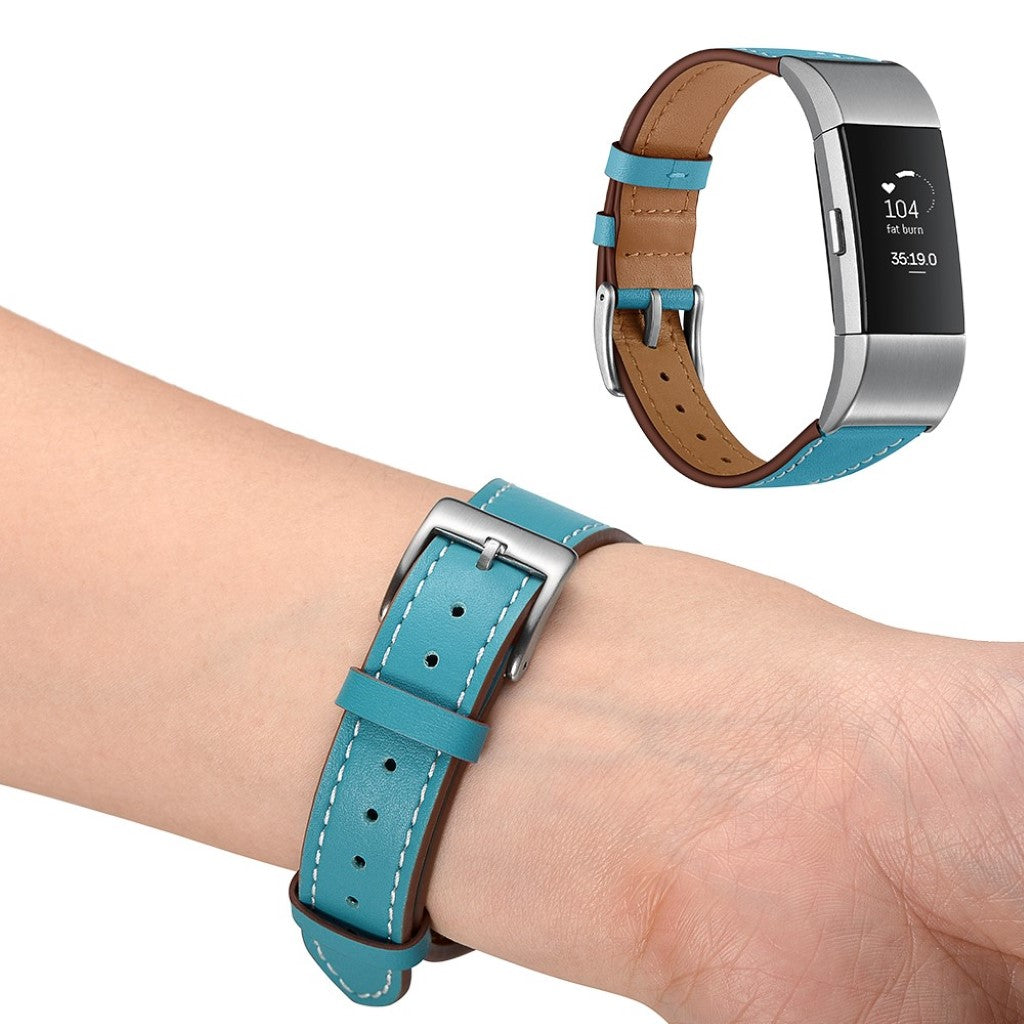Helt vildt fint Fitbit Charge 2 Ægte læder Rem - Blå#serie_3