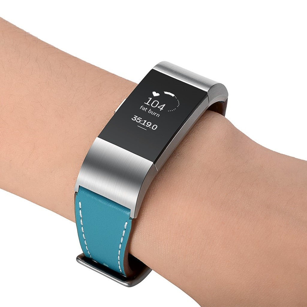 Helt vildt fint Fitbit Charge 2 Ægte læder Rem - Blå#serie_3
