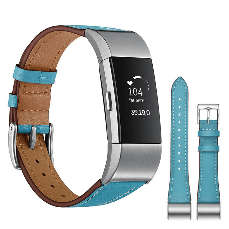 Helt vildt fint Fitbit Charge 2 Ægte læder Rem - Blå#serie_3