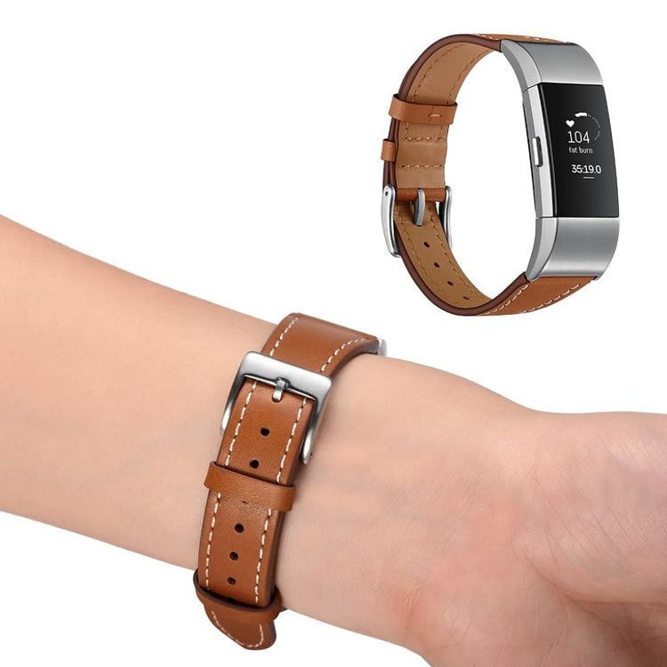Helt vildt fint Fitbit Charge 2 Ægte læder Rem - Brun#serie_4
