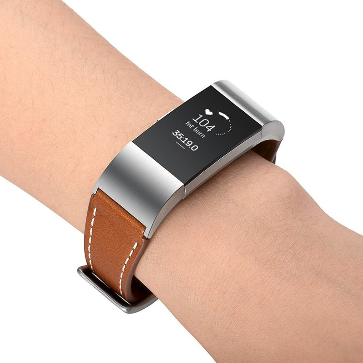 Helt vildt fint Fitbit Charge 2 Ægte læder Rem - Brun#serie_4