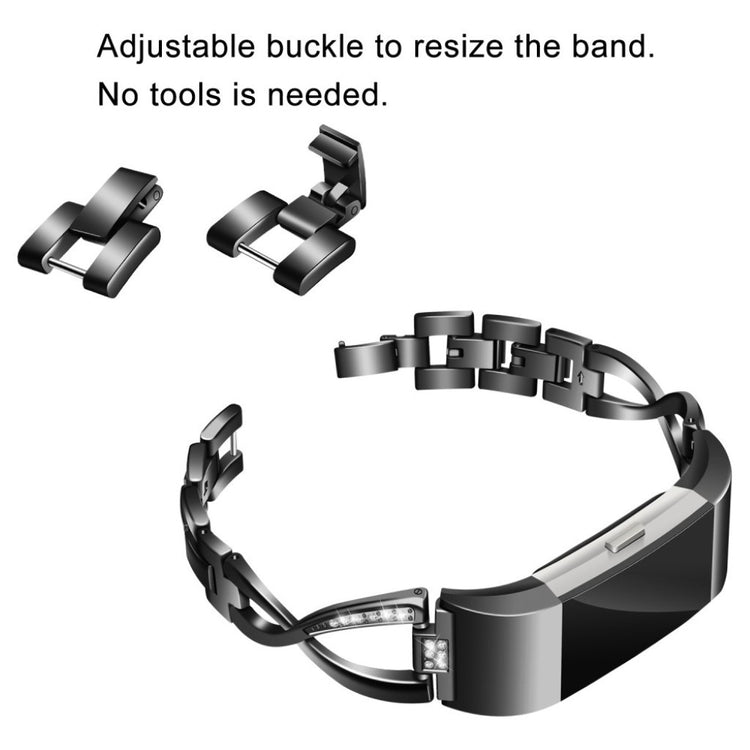 Mega fint Fitbit Charge 2 Metal og Rhinsten Rem - Sort#serie_2