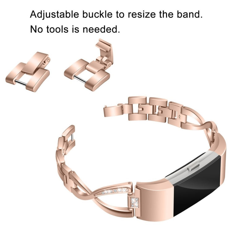 Mega fint Fitbit Charge 2 Metal og Rhinsten Rem - Pink#serie_4