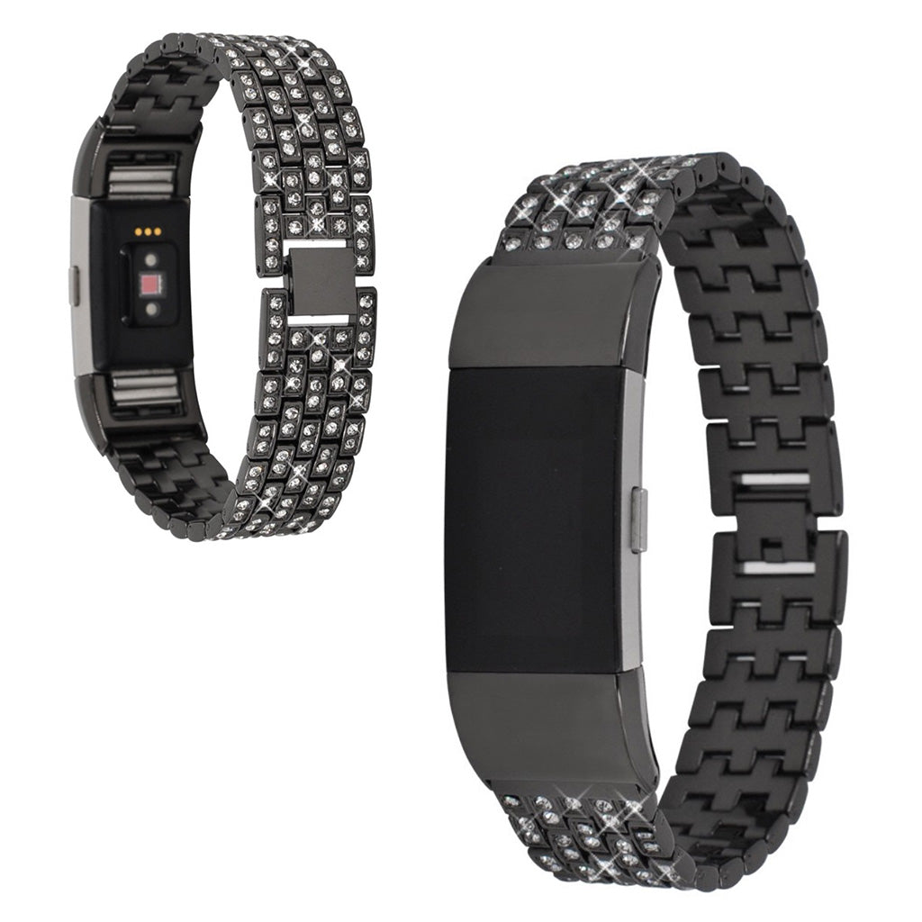 Rigtigt pænt Fitbit Charge 2 Metal og Rhinsten Rem - Sort#serie_1