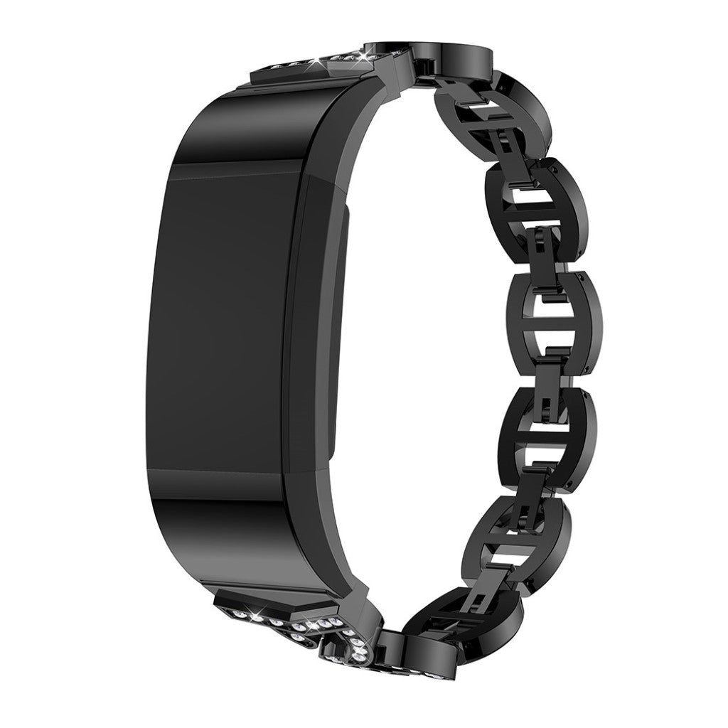 Fint Fitbit Charge 2 Metal og Rhinsten Rem - Sort#serie_1