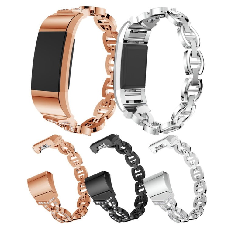 Fint Fitbit Charge 2 Metal og Rhinsten Rem - Sort#serie_1