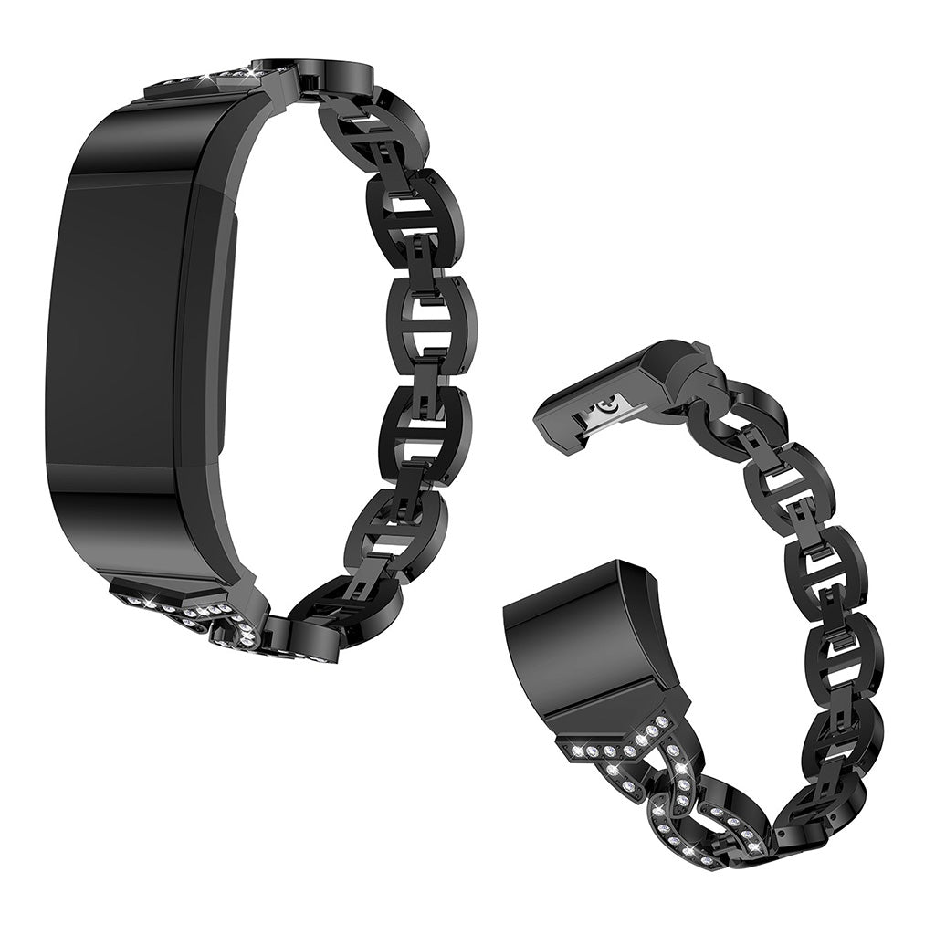 Fint Fitbit Charge 2 Metal og Rhinsten Rem - Sort#serie_1