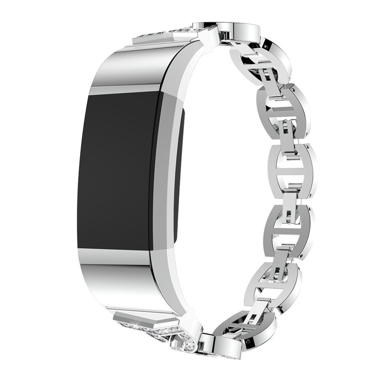 Fint Fitbit Charge 2 Metal og Rhinsten Rem - Sølv#serie_2