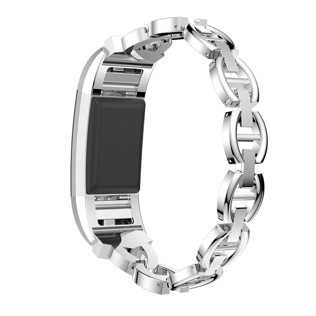 Fint Fitbit Charge 2 Metal og Rhinsten Rem - Sølv#serie_2