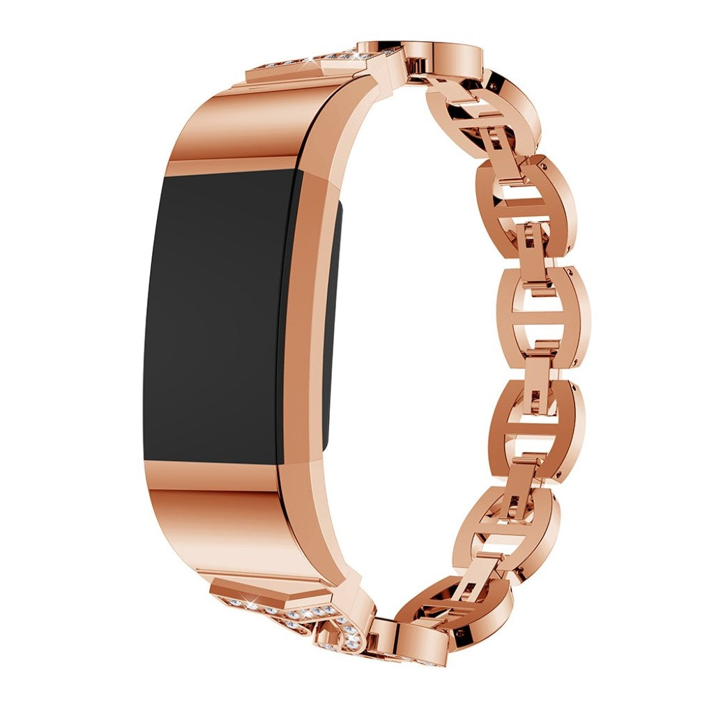 Fint Fitbit Charge 2 Metal og Rhinsten Rem - Pink#serie_3